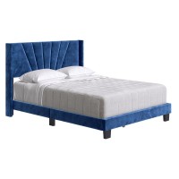 Boyd Sleep Valencia Velvet Upholstered Platform Bed Frame  Blue King