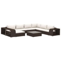 vidaXL 10 Piece Garden Lounge Set with Cushions Poly Rattan Brown 48307