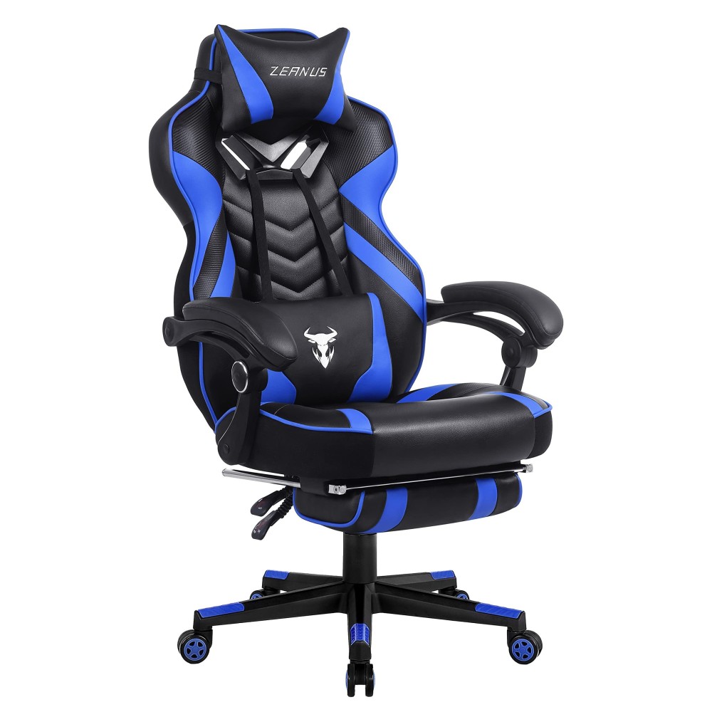 Zeanus Gaming Chair For Adults Gaming Chair With Massage Recliner Computer Chair With Footrest Big And Tall Computer High Back Gaming Chair Heavy Duty Gamer Chair Game Chair For Teens (Blue)