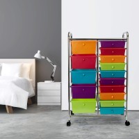 Seville Classics Rolling Utility Organizer Storage Cart For Home Office, School, Classroom, Scrapbook, Hobby, Craft, 15 Drawer, Multicolor (Pearlized)