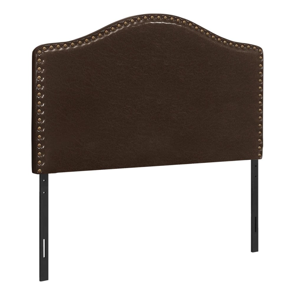 Monarch Specialties Arched Top Upholstered Headboard Panel Only with Nailhead TrimAdjustable Height Platform Twin Dark Brown