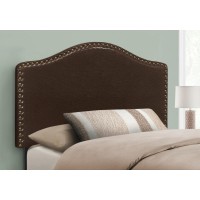 Monarch Specialties Arched Top Upholstered Headboard Panel Only with Nailhead TrimAdjustable Height Platform Twin Dark Brown