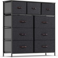 Waytrim Dresser For Bedroom With 9 Drawers, Tall Fabric Dresser, Wide Chest Of Drawers For Closet, Clothes, Kids, Baby, Living Room, Wood Board, Fabric Drawers (Dark Indigo)