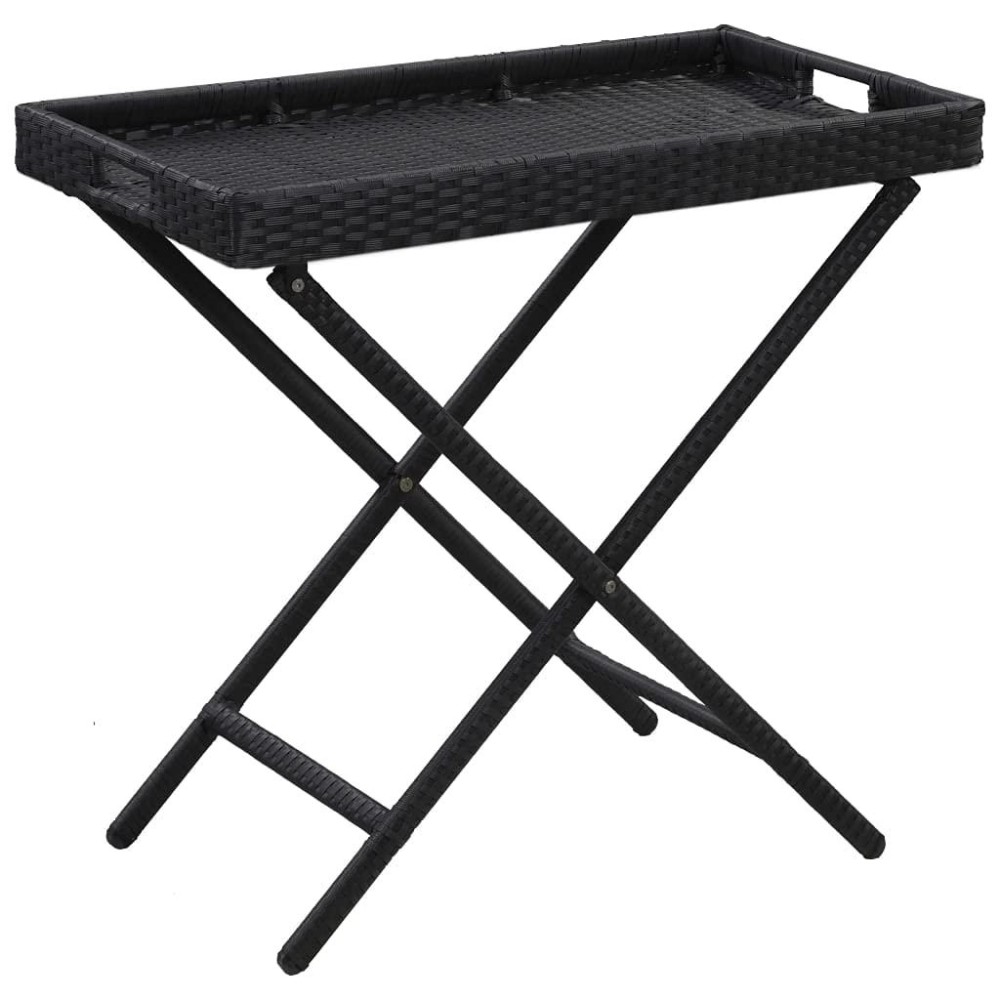 Vidaxl Folding Table, Side Coffee Table For Living Room, Portable Camping Table For Patio Backyard, Indoor Outdoor Furniture, Black Poly Rattan