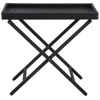 Vidaxl Folding Table, Side Coffee Table For Living Room, Portable Camping Table For Patio Backyard, Indoor Outdoor Furniture, Black Poly Rattan