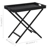 Vidaxl Folding Table, Side Coffee Table For Living Room, Portable Camping Table For Patio Backyard, Indoor Outdoor Furniture, Black Poly Rattan