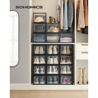 Songmics Shoe Boxes Pack Of 18 Shoe Storage Organizers Stackable Clear Plastic Boxes For Closet Sneakers 99 X 137 X 74 In