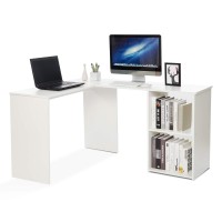 Mondeer L Shaped Desk With Bookshelves, 53.1 Inch Writing Table Modern For Home Office Study(White)