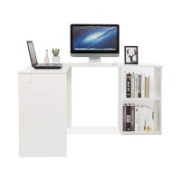 Mondeer L Shaped Desk With Bookshelves, 53.1 Inch Writing Table Modern For Home Office Study(White)