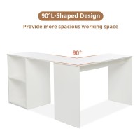 Mondeer L Shaped Desk With Bookshelves, 53.1 Inch Writing Table Modern For Home Office Study(White)