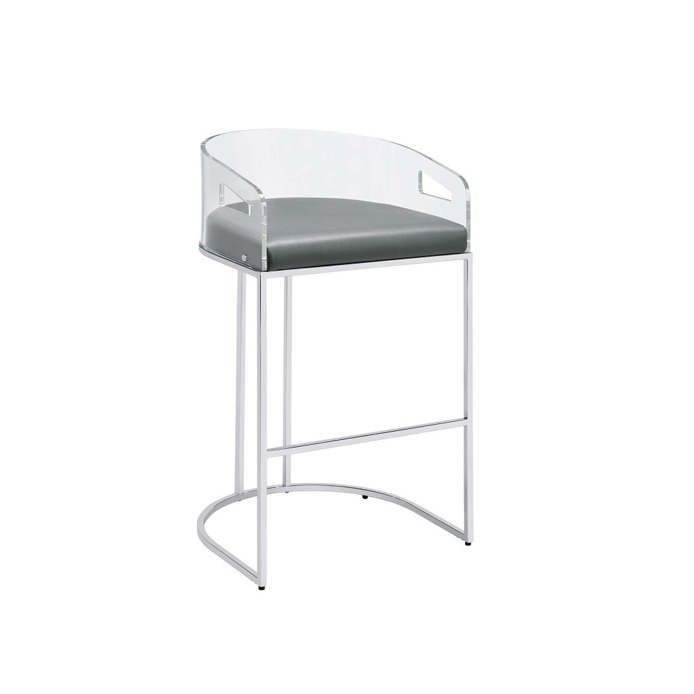 Thermosolis Acrylic Back Bar Stools Grey and Chrome Set of 2