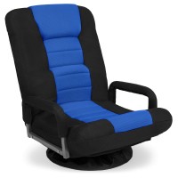 Best Choice Products Swivel Gaming Chair 360 Degree Multipurpose Floor Chair Rocker For Tv, Reading, Playing Video Games W/Lumbar Support, Armrest Handles, Adjustable Foldable Backrest - Black/Blue