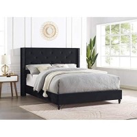 Best Master Furniture Valentina Velvet Wingback Platform Full Bed in Black