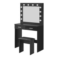 Tukailai Vanity Desk Set With Hollywood Led Lights, Mirror, 2 Large Drawers And Stool, Makeup Vanity Table With 3 Color Adjustable Led Lights For Bedroom (Black)