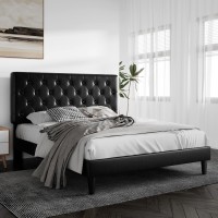 Sha Cerlin Queen Size Platform Bed Frame With Button Tufted Headboard Faux Leather Upholstered Mattress Foundation Wooden Slat