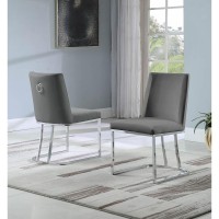 Velvet Upholstered Side Chair Silver Color Legs 4 Colors to Choose Set of 2 Dark Grey