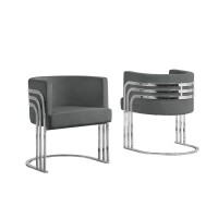 Single Velvet Barrel Chair Chrome Legs Dark Grey