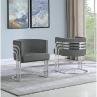 Single Velvet Barrel Chair Chrome Legs Dark Grey