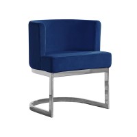 Navy Blue Velvet Side Chair with Silver Chrome Base Single