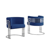 Single Velvet Barrel Chair Chrome Legs Navy Blue