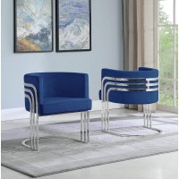 Single Velvet Barrel Chair Chrome Legs Navy Blue