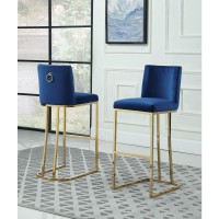 29 Velvet Barstool Navy Blue Chrome Gold Base Set of 2