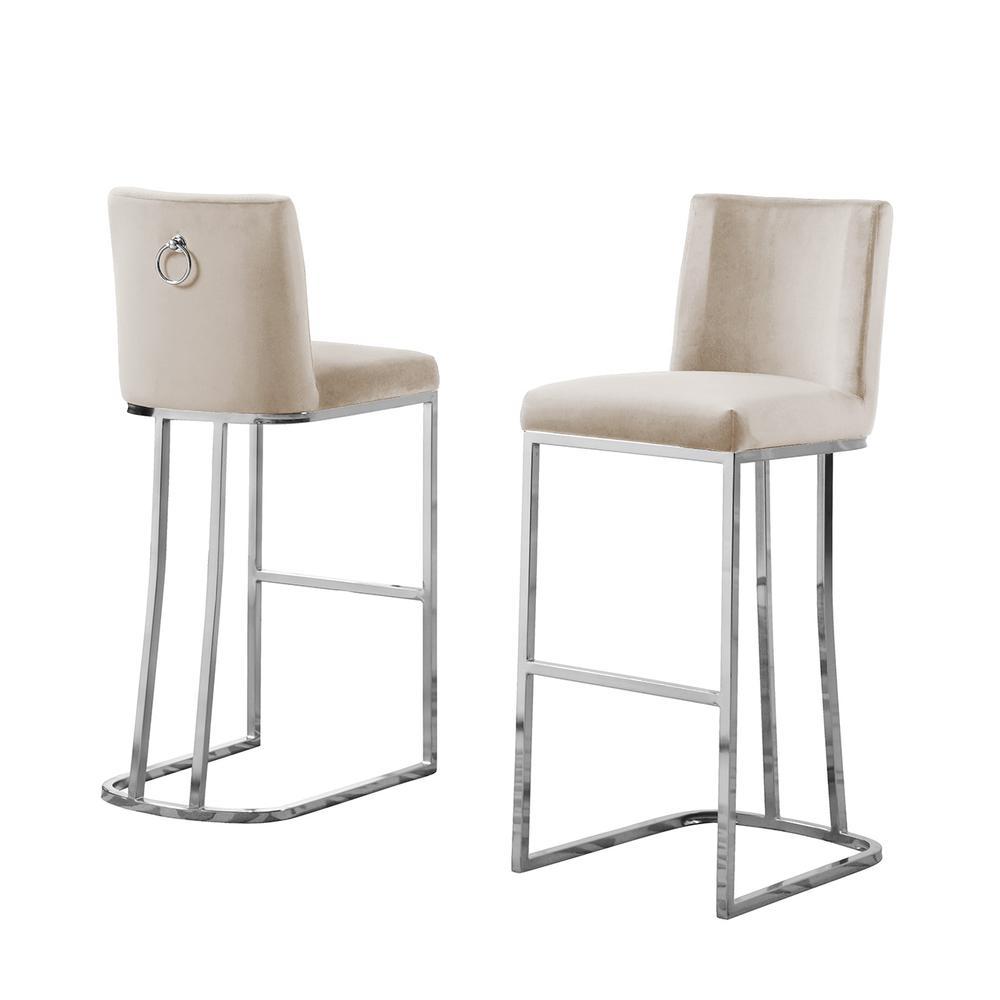 29 Velvet Barstool Beige Chrome Base Set of 2