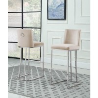 29 Velvet Barstool Beige Chrome Base Set of 2