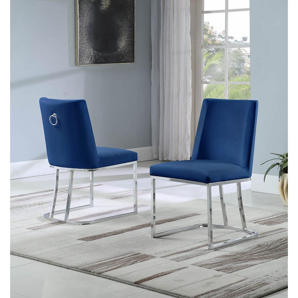 Velvet Upholstered Side Chair Silver Color Legs 4 Colors to Choose Set of 2 Navy