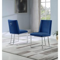 Velvet Upholstered Side Chair Silver Color Legs 4 Colors to Choose Set of 2 Navy