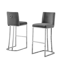 29 Velvet Barstool Dark Grey Chrome Base Set of 2