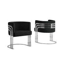 Single Velvet Barrel Chair Chrome Legs Black