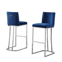 29 Velvet Barstool Navy Blue Chrome Base Set of 2