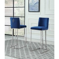 29 Velvet Barstool Navy Blue Chrome Base Set of 2