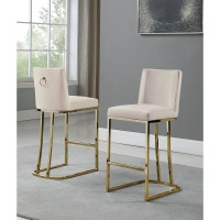 24 Velvet Counter Stool Beige Chrome Gold Base Set of 2