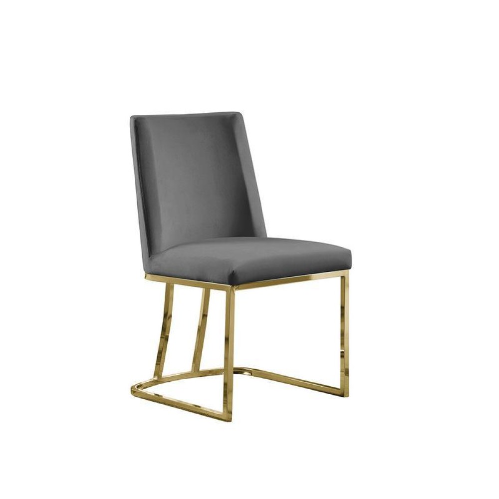 Velvet Upholstered Side Chair Gold Color Legs 4 Colors to Choose Set of 2 Dark Grey