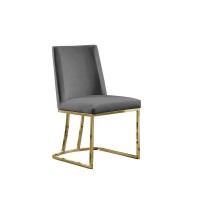 Velvet Upholstered Side Chair Gold Color Legs 4 Colors to Choose Set of 2 Dark Grey