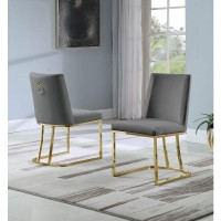 Velvet Upholstered Side Chair Gold Color Legs 4 Colors to Choose Set of 2 Dark Grey