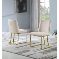 Velvet Upholstered Side Chair Gold Color Legs 4 Colors to Choose Set of 2 Beige