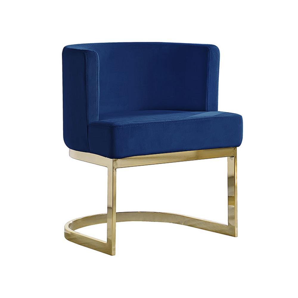 Navy Blue Velvet Side Chair with Gold Chrome Base Single