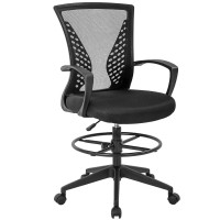 Drafting Chair Tall Office Chair Standing Desk Chair Adjustable Height With Arms Foot Rest Back Support Rolling Swivel Desk Chair Mesh Drafting Stool For Adults