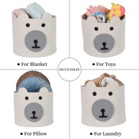 Infibay Cotton Rope Storage Basket With Cute Bear Design, Woven Laundry Basket With Handles, Baby Nursery Organizer For Toys, Blanket, Clothes, Towels, 12