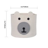 Infibay Cotton Rope Storage Basket With Cute Bear Design, Woven Laundry Basket With Handles, Baby Nursery Organizer For Toys, Blanket, Clothes, Towels, 12