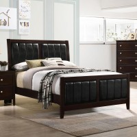 Vertical details and a rich cappuccino finish deliver a handsome presentation to your bedroomBed features a black padded leatherette headboard and footboardAlso available in a black wood finishScaled for a youth bedroom and sure to impress