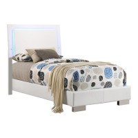 Exquisite contemporary design with clean lines and a cool, airy design aestheticDesigner white polyurethane coated and polished to a superb high-gloss finishBed headboard features blue LED touch lighting for ambianceCollection offers three stylish bed opt