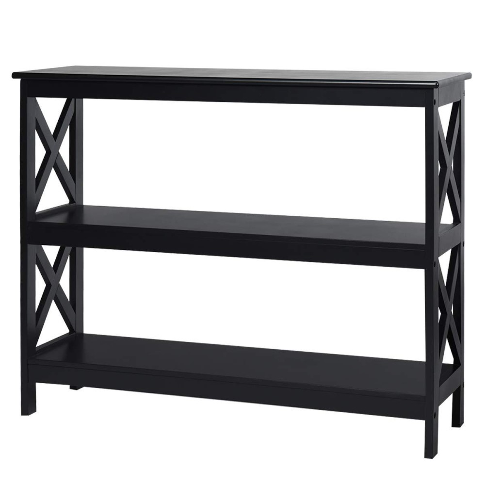 Giantex Console Table With Storage Shelves And X-Shape-Design Bookshelf Narrow Accent Table For Entryway, Hallway, Living Room 3-Tier Sofa Side Table (Black)