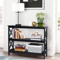 Giantex Console Table With Storage Shelves And X-Shape-Design Bookshelf Narrow Accent Table For Entryway, Hallway, Living Room 3-Tier Sofa Side Table (Black)
