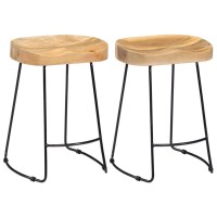 Vidaxl 2X Solid Mango Wood Gavin Bar Stools Dining Room Kitchen Chairs Set Bistro Furniture Counter Seatings Outdoor Wooden Vintage Style Seats