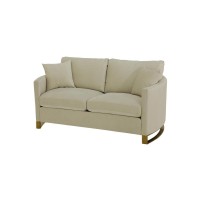 Arched arms, lustrous accents, and elegant tones give this sofa a combination of simplicity and splendorIncludes accent pillows for added style and plush comfortReversible down blend cushioned seats sinuous spring deck and webbed backStainless steel legs 