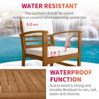 Fdw Patio Conversation Set Patio Furniture Patio Sofa Set Outdoor Chat Set 4-Piece Acacia Wood Outdoor Seating Set With Water Resistant Cushions And Coffee Table For Pool Beach Backyard Balcony Garden